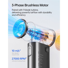 JISULIFE Bärbar Handhållen Fläkt, Turbo Power High Speed Air, 5000mAh Laddningsbar, Fickdesign, Personlig Fläkt Svart