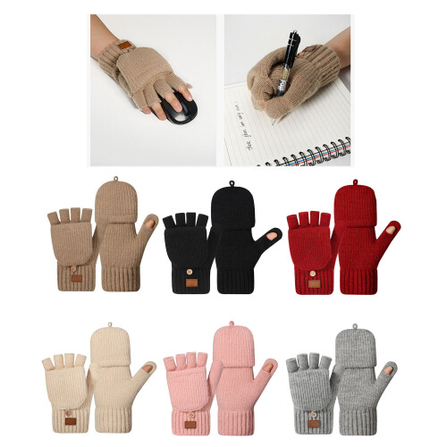 Women's Half-Finger Gloves Windproof Knitted Double-Layer 1