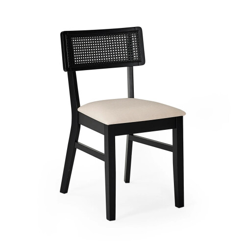 2 x Annika Black Fabric Rattan Back Dining Chairs 2