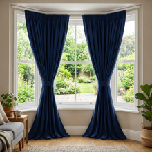 (66" x 90"-(168cm x 228cm), Blue-Pencil Pleat) 100% Blackout Curtains Plain Pencil Pleat Eyelet Ring Top Curtain Pair