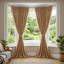 (Beige, 66" X 90" OR 168cm X 228cm.) 100% Blackout Curtains Pencil Pleat Curtain Pair with Tiebacks