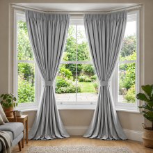 (Light Grey, 66" X 90" OR 168cm X 228cm.) 100% Blackout Curtains Pencil Pleat Curtain Pair with Tiebacks