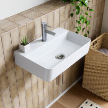 Horow White Ceramic Wall Hung Basin 46x31cm Modern Cloakroom Hand Wash Sink