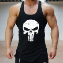 (Black,XL)Sleeveless Shirt Loose Muscle Training Vest Sports Tank Top Polyester Sportswear