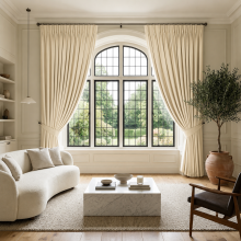 (Cream, 90" X 90" OR 228cm X 228cm.) 100% Blackout Curtains Pencil Pleat Curtain Pair with Tiebacks