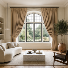 (Beige, 90" X 90" OR 228cm X 228cm.) 100% Blackout Curtains Pencil Pleat Curtain Pair with Tiebacks