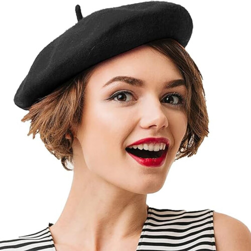 Schwarze Baskenmütze für Damen und Herren, Einheitsgröße