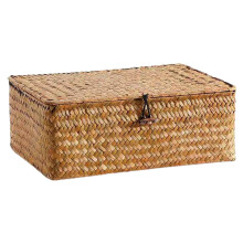 Panier de rangement en rotin tressé à la main avec couvercle anti-poussière