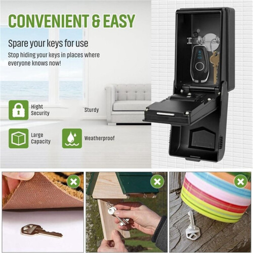 2X Password Key Box Wall Mounted Lock Storage Box with Led Light and Waterproof Cover High Security Key Box