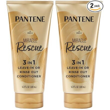 Pantene Miracle Rescue 3 in 1 Leave In Conditioner,Rinse off Conditioner,For All Hair Types, Safe-for Color Treated-Hair,6.0 fl oz,(Pack of 2)