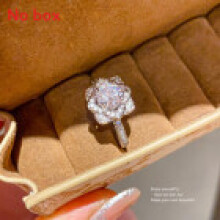(SilverWhite) Sparkling Zircon Flower Round Open Ring For Women Jewelry Hand Elegant