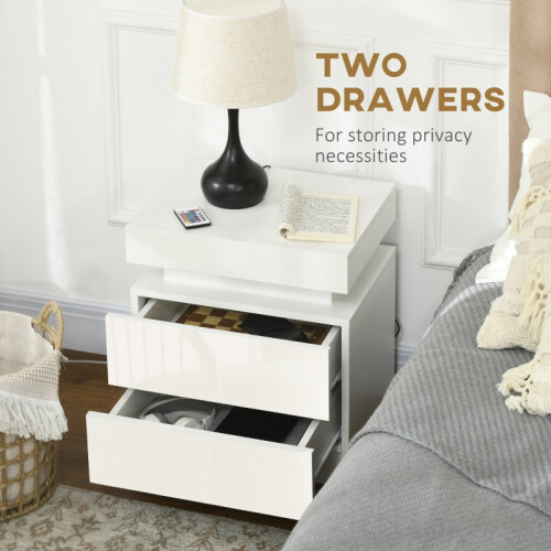 White Bedside Table with LED Light, Bedroom 2