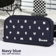 (Navy) Multifuntional Style Korean Letter Star Pen Case With Spacious Interior For Adults And Students