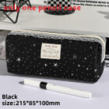(Black) Style Pen Minimalist Bag With Rhinestone Decoration For School And Office Home