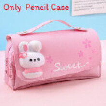 (PinkBunny) Canvas Pencil Kids Case With Bunny And Sakura Print For Girls School Storage And Use
