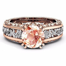 (champagne, 8) Cut 10mm Round 18k Rose Gold Filled Pink Bridal Engagement Two Tone Ring Gold