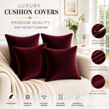 (Burgundy Plain, Pack of 4) Velvet Cushion Covers Plain & Stripe Patterned Cushion Covers Set Pack of 2 & 4