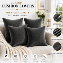 (Charcoal Plain, Pack of 4) Velvet Cushion Covers Plain & Stripe Patterned Cushion Covers Set Pack of 2 & 4