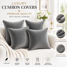 (Grey Plain, Pack of 4) Velvet Cushion Covers Plain & Stripe Patterned Cushion Covers Set Pack of 2 & 4