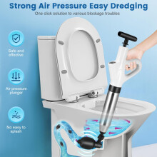 Toilet Plunger Unblocker Heavy Duty UK, High Pressure Plunger Kit with 4 Replaceable Heads and Inflatable Footbed