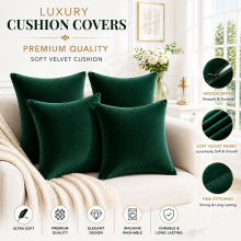 (Green Emerald Plain, Pack of 4) Velvet Cushion Covers Plain & Stripe Patterned Cushion Covers Set Pack of 2 & 4
