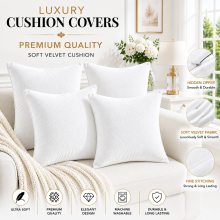 (Off White Plain, Pack of 4) Velvet Cushion Covers Plain & Stripe Patterned Cushion Covers Set Pack of 2 & 4