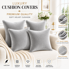 (Silver Plain, Pack of 4) Velvet Cushion Covers Plain & Stripe Patterned Cushion Covers Set Pack of 2 & 4
