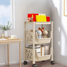 3-Tier Narrow Rolling Cart Khaki 12 Inch Wide