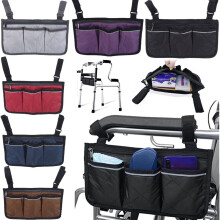 Wheelchair Armrest Pouch Organizer with 3 Pockets Red
