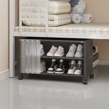 3-Tier Shoe Rack with Wheels and Curtain Black