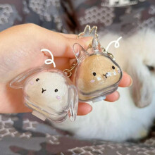 DAMAI Bunny Fur Keepsake Keychain Transparent Rabbit-Shaped