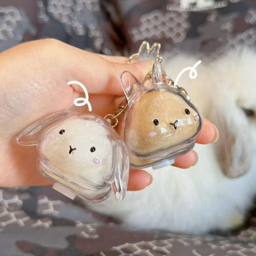 DAMAI Bunny Fur Keepsake Keychain Transparent Rabbit-Shaped
