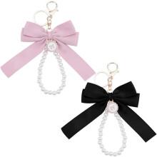 Pink Pearl Chain Bow Keychain for Car Keys and Handbags
