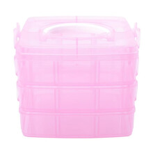 Scatola portaoggetti impilabile rosa, 18 scomparti, 3 strati, 1 confezione