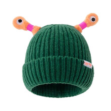 Bonnet en maille pour femme, motif petit monstre lumineux, vert olive, taille unique