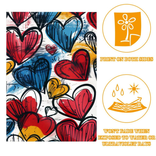 Drapeau de jardin double face en forme de cœur graffiti, 30 x 45 cm 1