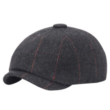 Cappello da strillone da uomo in misto lana tweed, berretto piatto nero