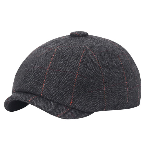 Tidningshatt för män Ullblandad Tweed Flat Cap Svart