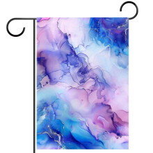 Drapeau de jardin aquarelle marbrée violette et bleue 12x18 pouces