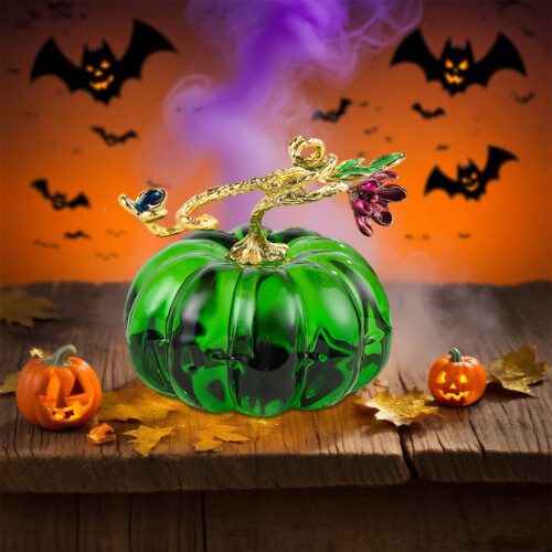 Hand-Blown Glass Pumpkin Ornament, Crystal Fall Decor 1