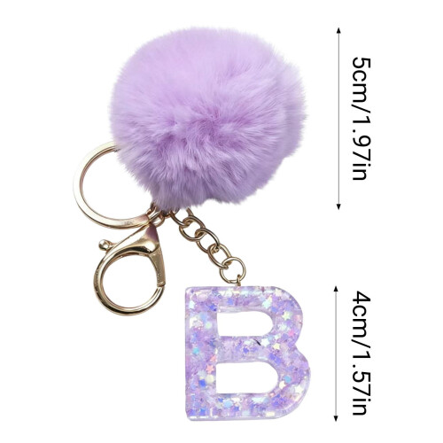 Purple Velvet Ball Keychain Set with Initial Personalization 1