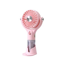 (Pink) Silent Handheld Misting Travel Fan USB Rechargeable Mini Cooling Fan