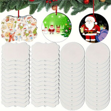 24PCS Christmas Sublimation Ornament Blanks Hanging Ornaments Double Sided Board Heat Transfer Pendant with Rope