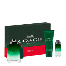Set Coach: Green Eau De Toilette For Men 100 ml + Green Eau De Toilette For Men 15 ml + Green Shower Gel Body All Skin Types 100 ml