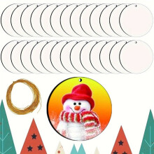 25PCS Blank Sublimation Christmas Hanging Decoration Kit DIY Heat Printed Round Wooden Board with Gold Rope