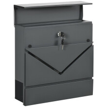 Abschließbarer Stahlbriefkasten mit Deckel und Zeitungsfach, Grau