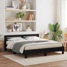 vidaXL Bed Frame with LED Black Oak 200 x 200 cm Engineered Wood