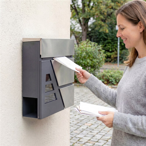 Wetterfester Wandbriefkasten mit Zeitungsfach 2