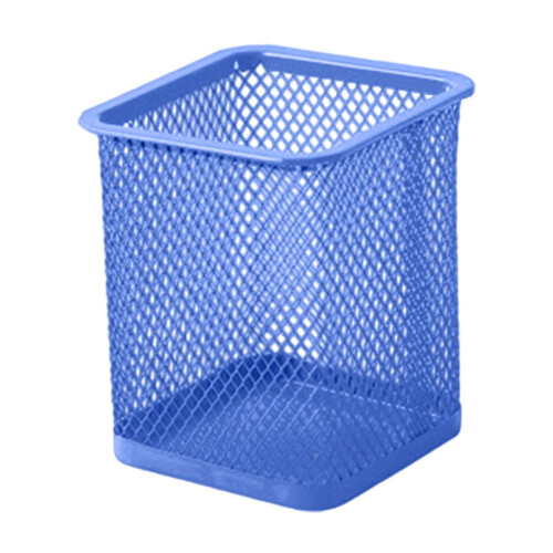 Mesh Pen Holder Blue Square Desk Organizer