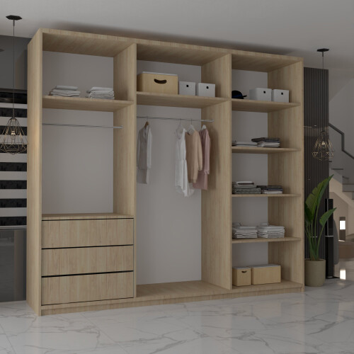 MN Furniture (Oak,  250cm) Modern Triple Mirrored Sliding Wardrobes 1